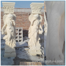 Large Size Marble Roman Lady Column For Garden Decoration